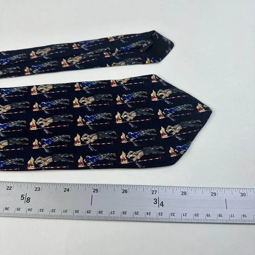 Gianfranco Mens 100%  Silk Tie Golf Print 58 x 3.75 Dark Navy Italy Sports